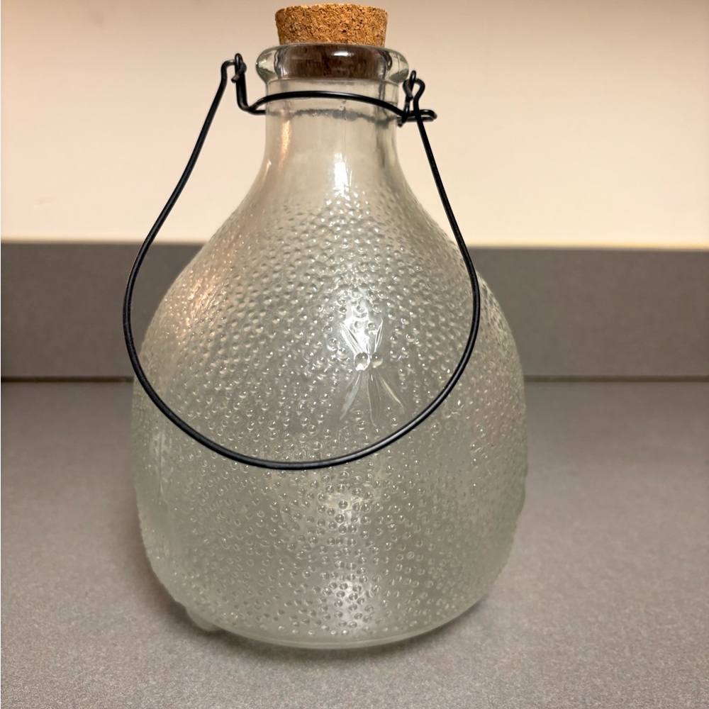 Decorative Textured Glass Jar with Cork Lid & Metal Handle